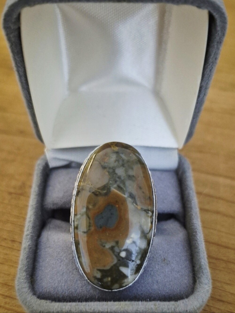 925 Silver Plated Fruit Jasper Ring